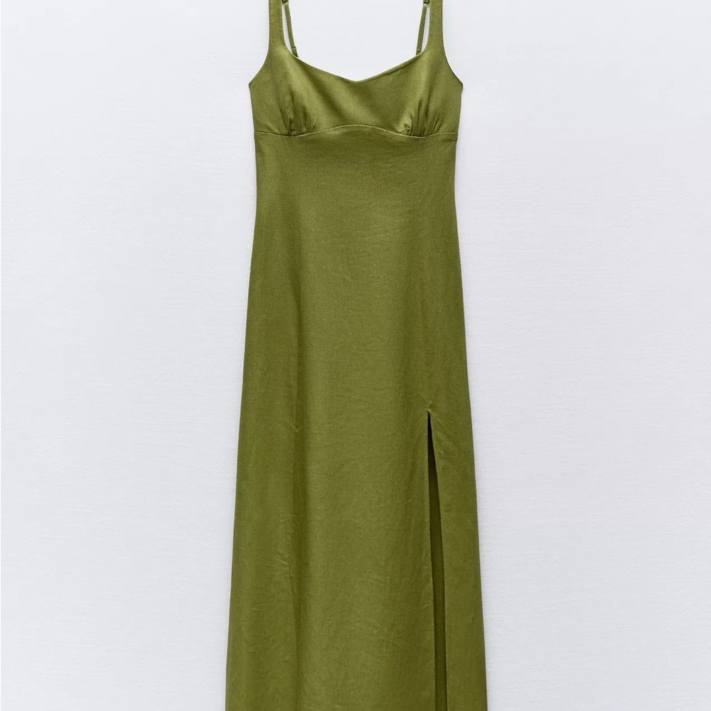 Zara Linen Blend Midi Dress with Side Slit